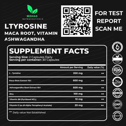 Mishas Nutraceuticals L-Tyrosine with Maca – Sustained Energy & Vitality: Maca Root is traditionally used to – Image 2