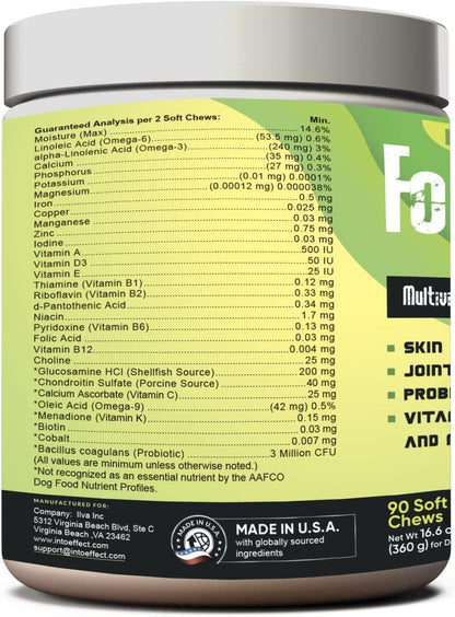 IE 4-in-1 Dog Multivitamins with Joint Support, Immune Health, Skin & Heart Health – 90 Soft Chews