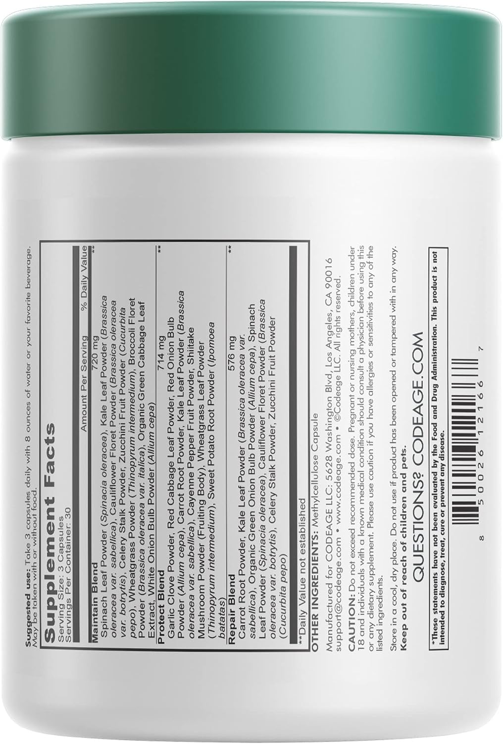 Codeage Instantfood Easy Veggies - Over 15 Vegetable Powders - Daily Vegan Wholefood Greens Supplement - 90 Capsules - görsel 4