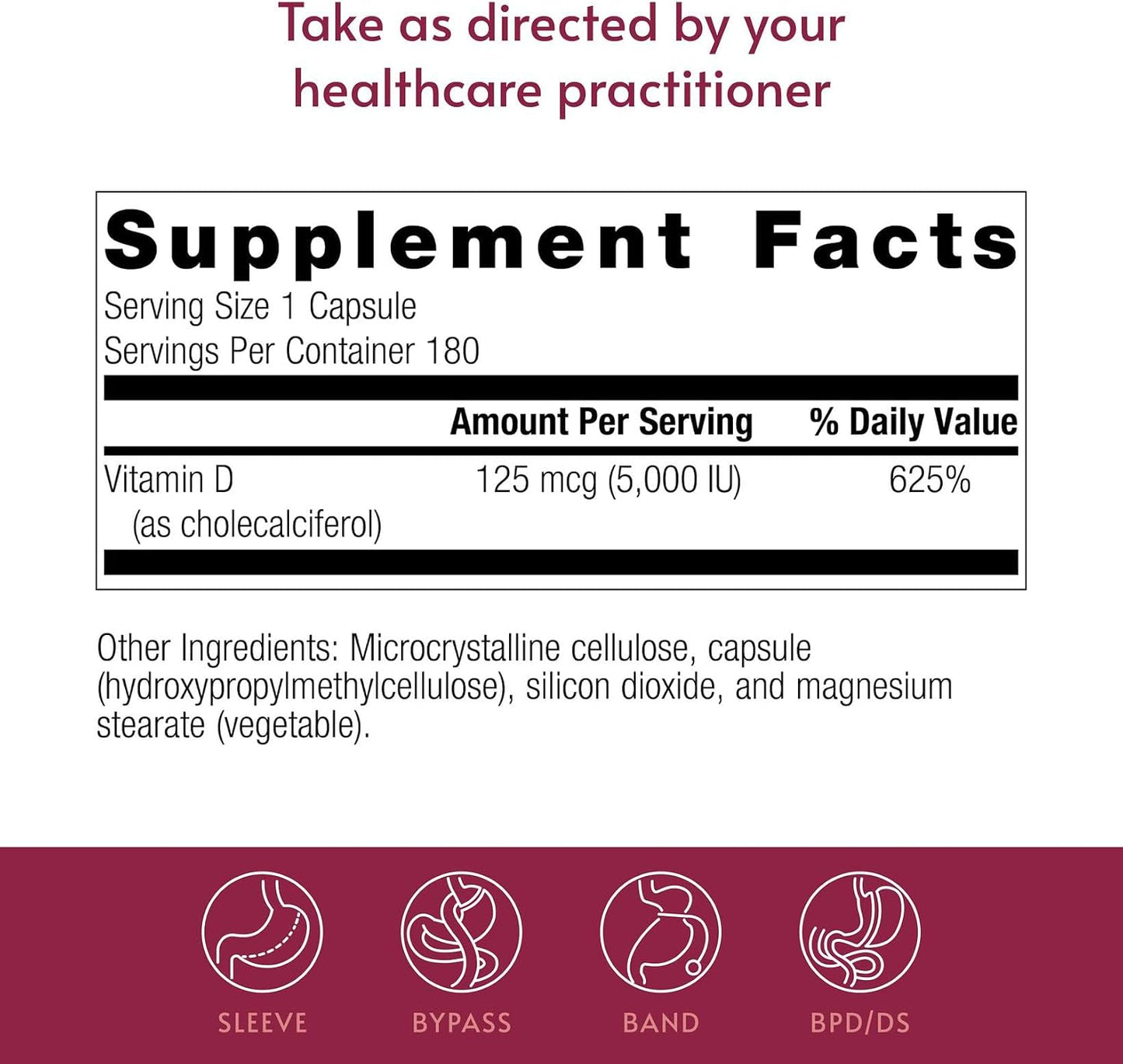 Bariatric Advantage Vitamin D3 5,000 IU – Water-Miscible Bariatric Vitamin D Capsules – Bone Health Support – 180 Capsules - görsel 4