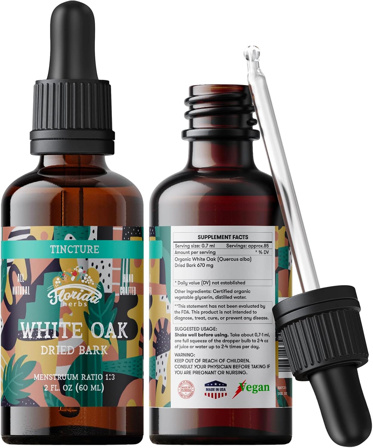 Florida Herbs Organic White Oak Tincture (Quercus alba) - 60 mL, 670 mg - görsel 1