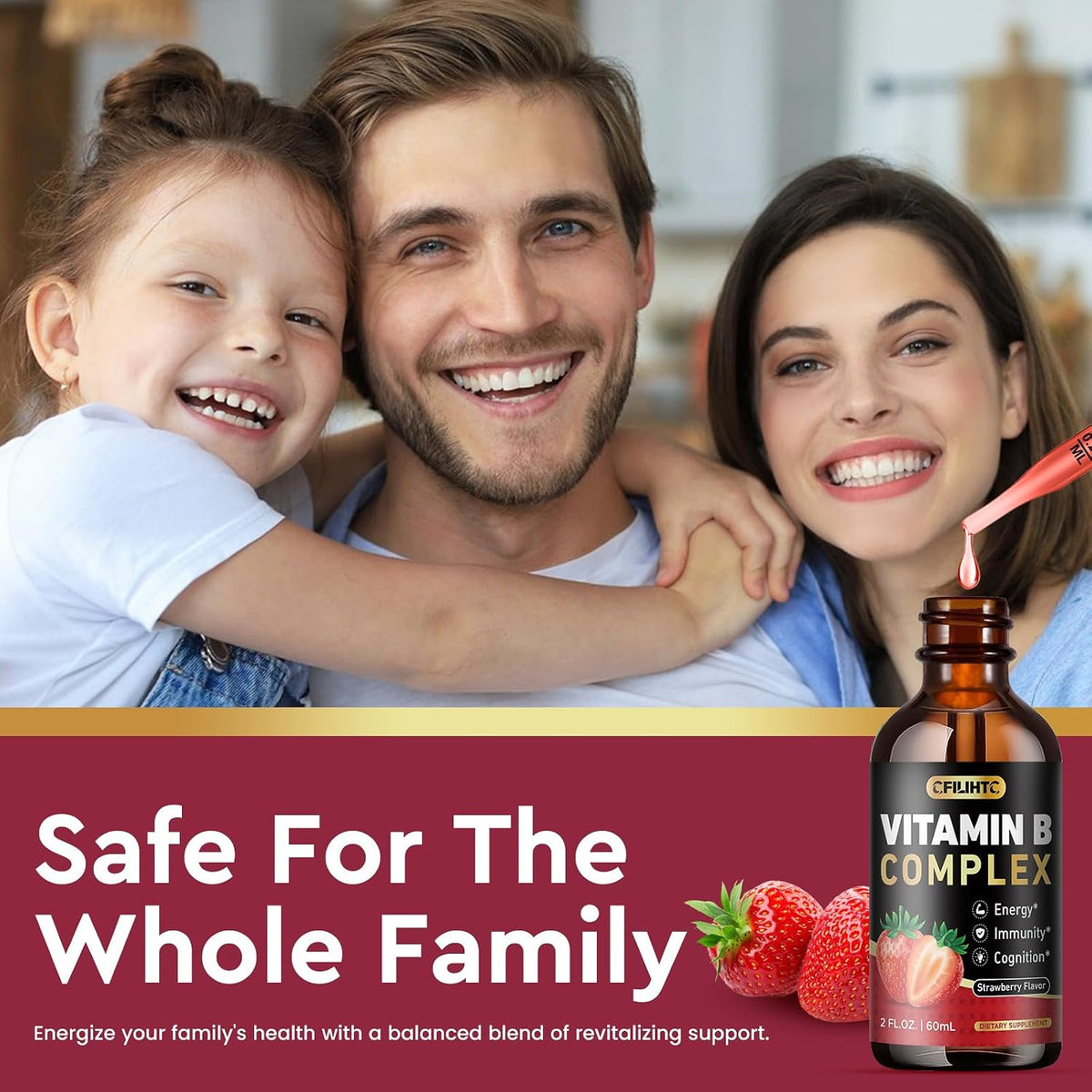 CFILIHTC Vitamin B Complex Liquid Drops - B1, B2, B3, B5, B6, B7, B9, Methyl B12 5000mcg - Strawberry Flavour - Vegan – Image 6