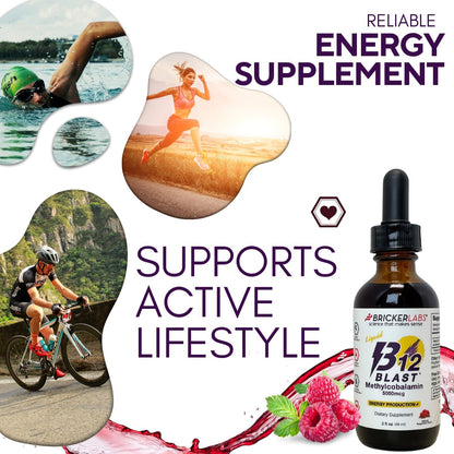 Bricker Labs B12 Blast Methylcobalamin 5000mcg Sublingual Liquid - Vegan B12 Energy Support