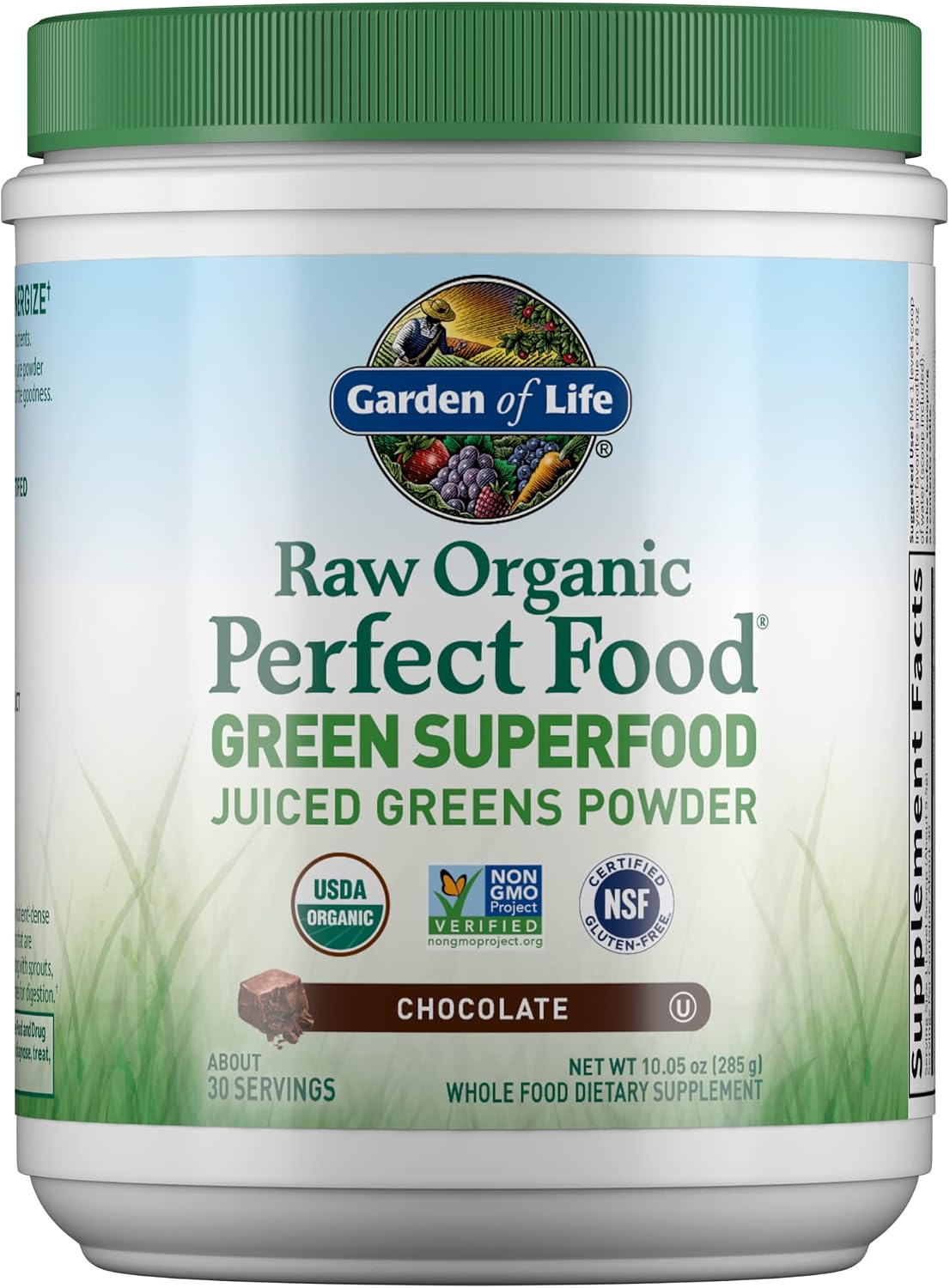 Garden of Life Raw Organic Perfect Food Green Superfood Juiced Greens Powder - Chocolate, 30 Servings - Non-GM, Gluten free, Vegan Wholefood Dietary Supplement, Plus Probiotics & Enzymes - görsel 1