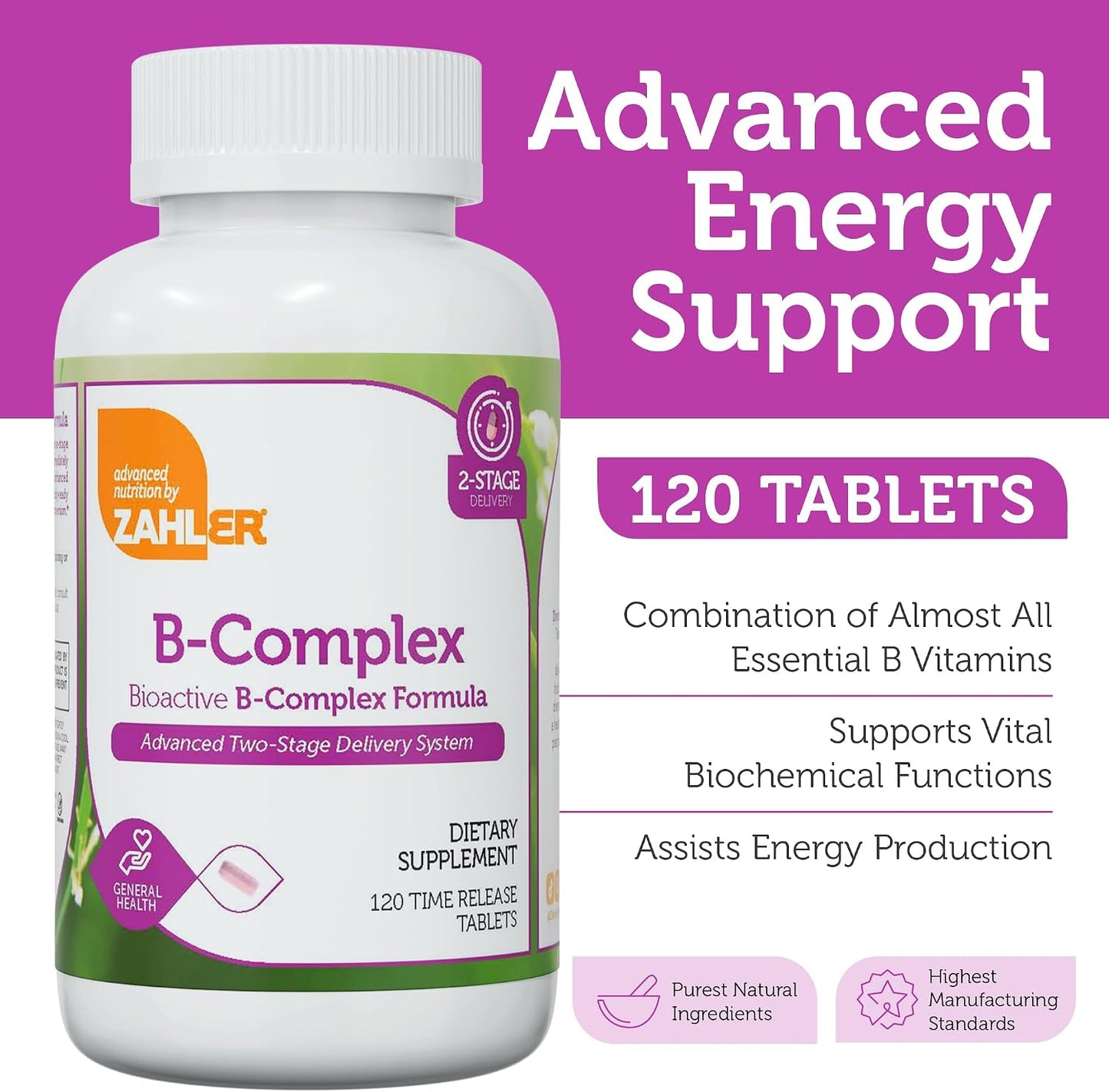 Zahler B-Complex Vitamins - Advanced 2-Stage Delivery System - 120 Tablets - görsel 2