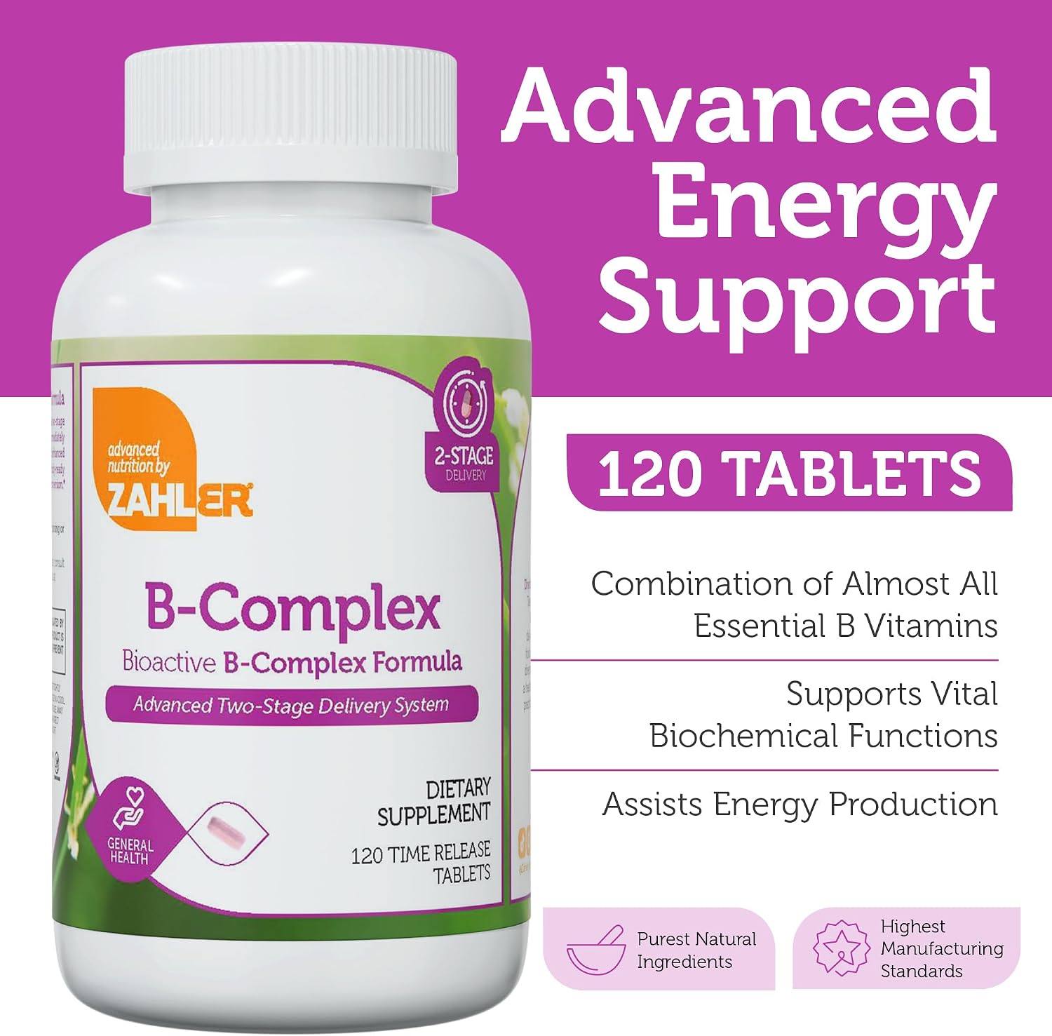 Zahler B-Complex Vitamins - Advanced 2-Stage Delivery System - 120 Tablets - görsel 2