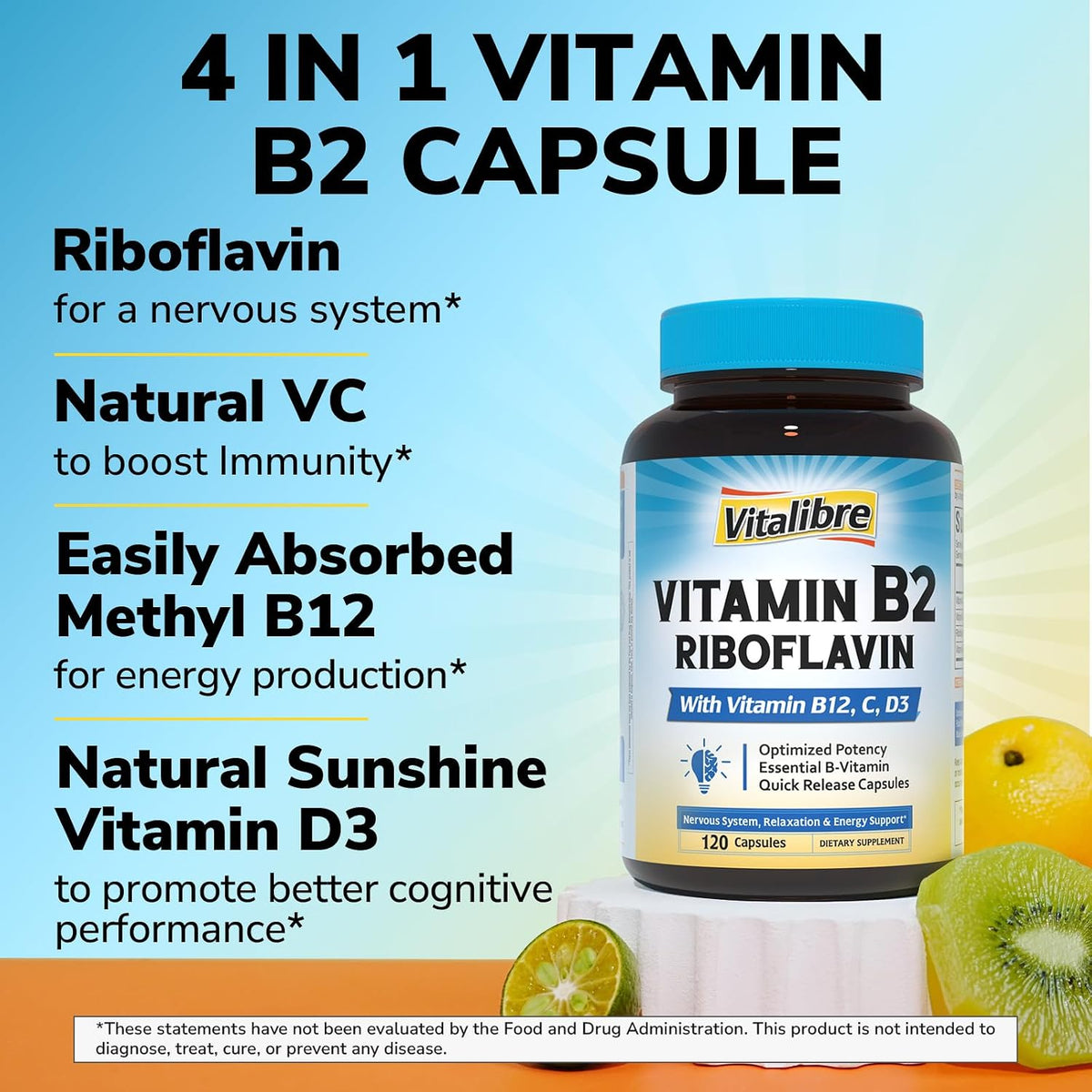 Vitamin B2 400 mg with B12, D3 & Vitamin C – Vitalibre – Image 3