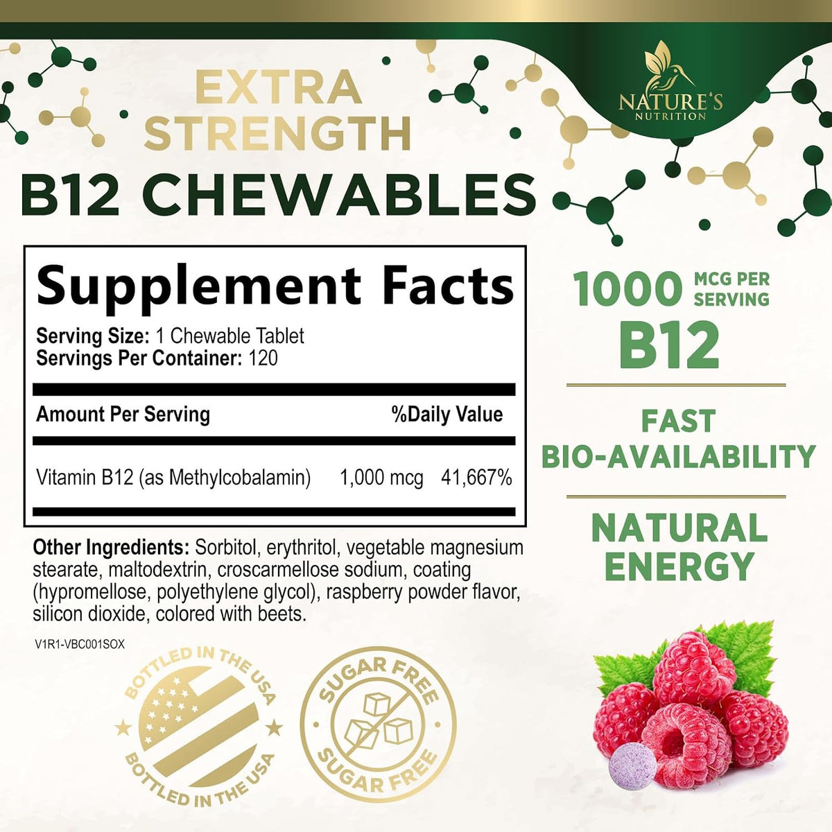 Nature's Nutrition Vitamin B12 1000 mcg – Promotes nervous system health: It’s vital for maintaining the myelin – Image 2