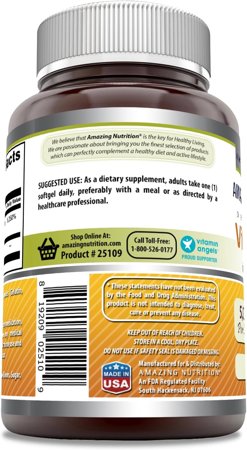 Amazing Formulas Vitamin D3 5000 IU with Olive Oil Softgels, 180 Capsules - görsel 2