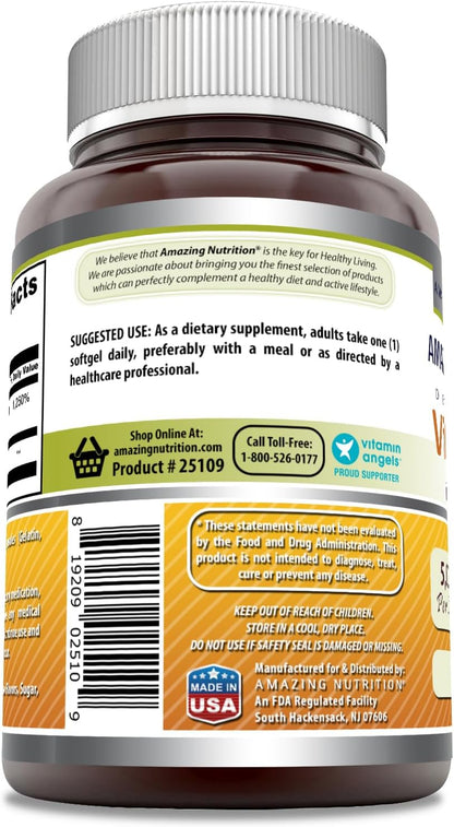 Amazing Formulas Vitamin D3 5000 IU with Olive Oil Softgels, 180 Capsules