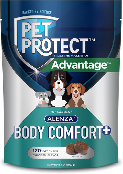 Pet Protect Whole Body Comfort+ Supplement for Dogs – Vet-Formulated Alenza, Supports Normal Inflammatory Response, Chicken-Flavoured Soft Chews (120 Count)