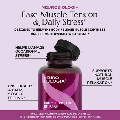 Neurobiologix Daily Tension Release – Herbal Supplement with Valerian Root, Skullcap, Catnip & Vitamin C – Non-Drowsy Natural Calming Formula – 120 Capsules