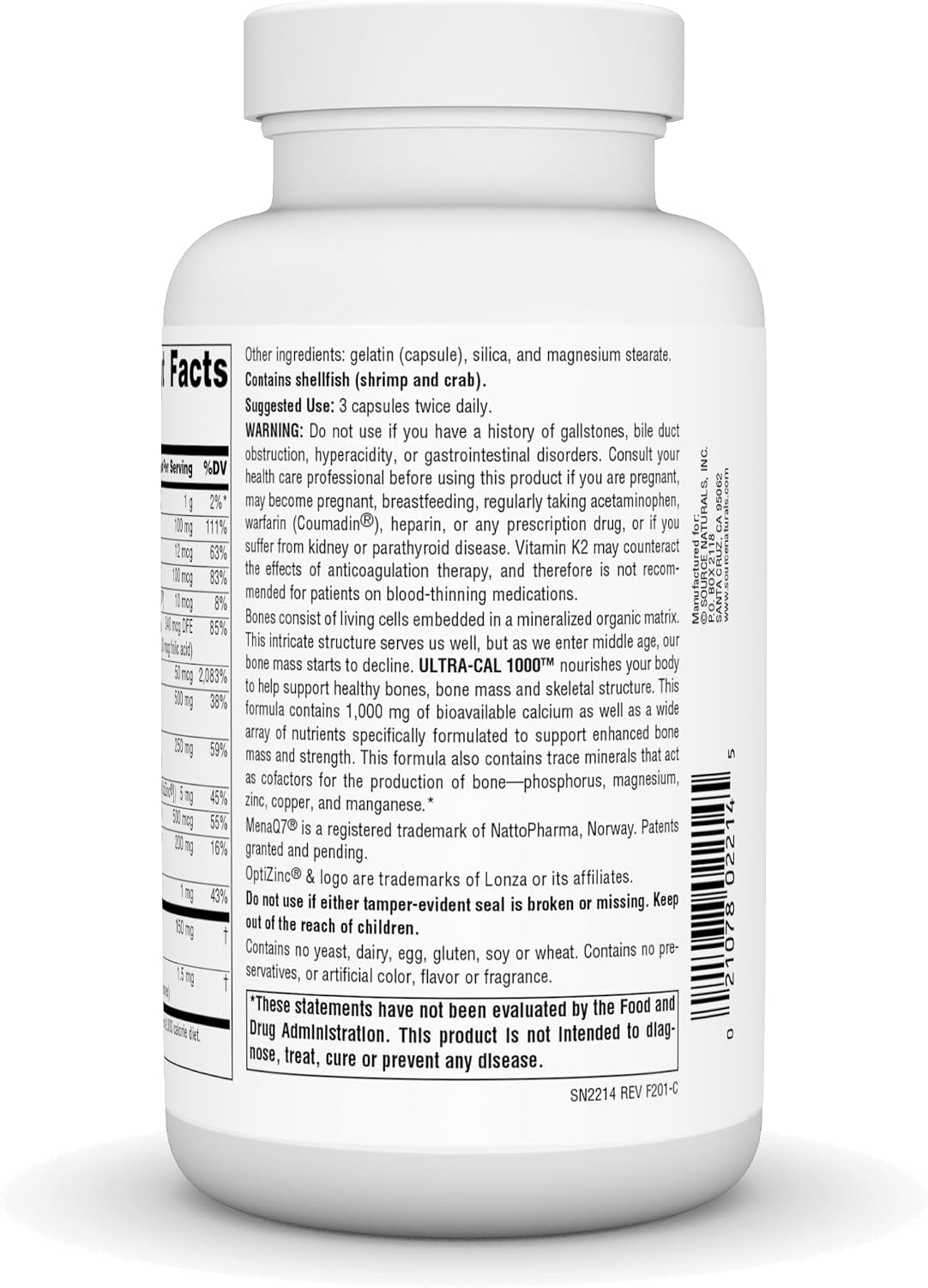 Source Naturals Ultra-Cal 1000, Comprehensive Bone Health - 120 Capsules - görsel 3