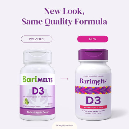 BariMelts Vitamin D3 5000 IU, 90 Fast-Dissolving Tablets (3-Month Supply), Bariatric Vitamins for Women, Natural Apple Flavour