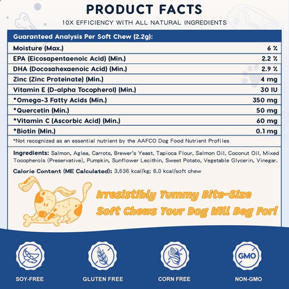 ZEBORA Salmon Oil Soft Chews for Dogs Skin & Coat - Omega 3-6-9 with Vitamins C & E - 120 Chews