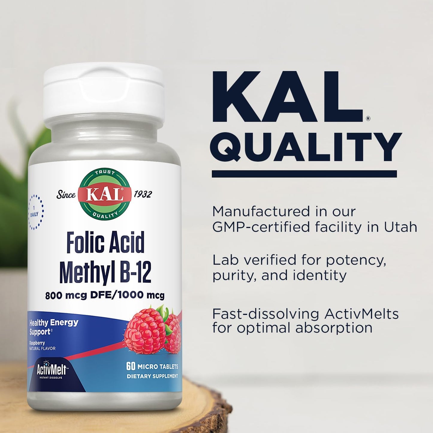Kal 800 mcg Folic Acid with Methyl B-12 Tablets, Raspberry Flavour, 60 Count - görsel 4