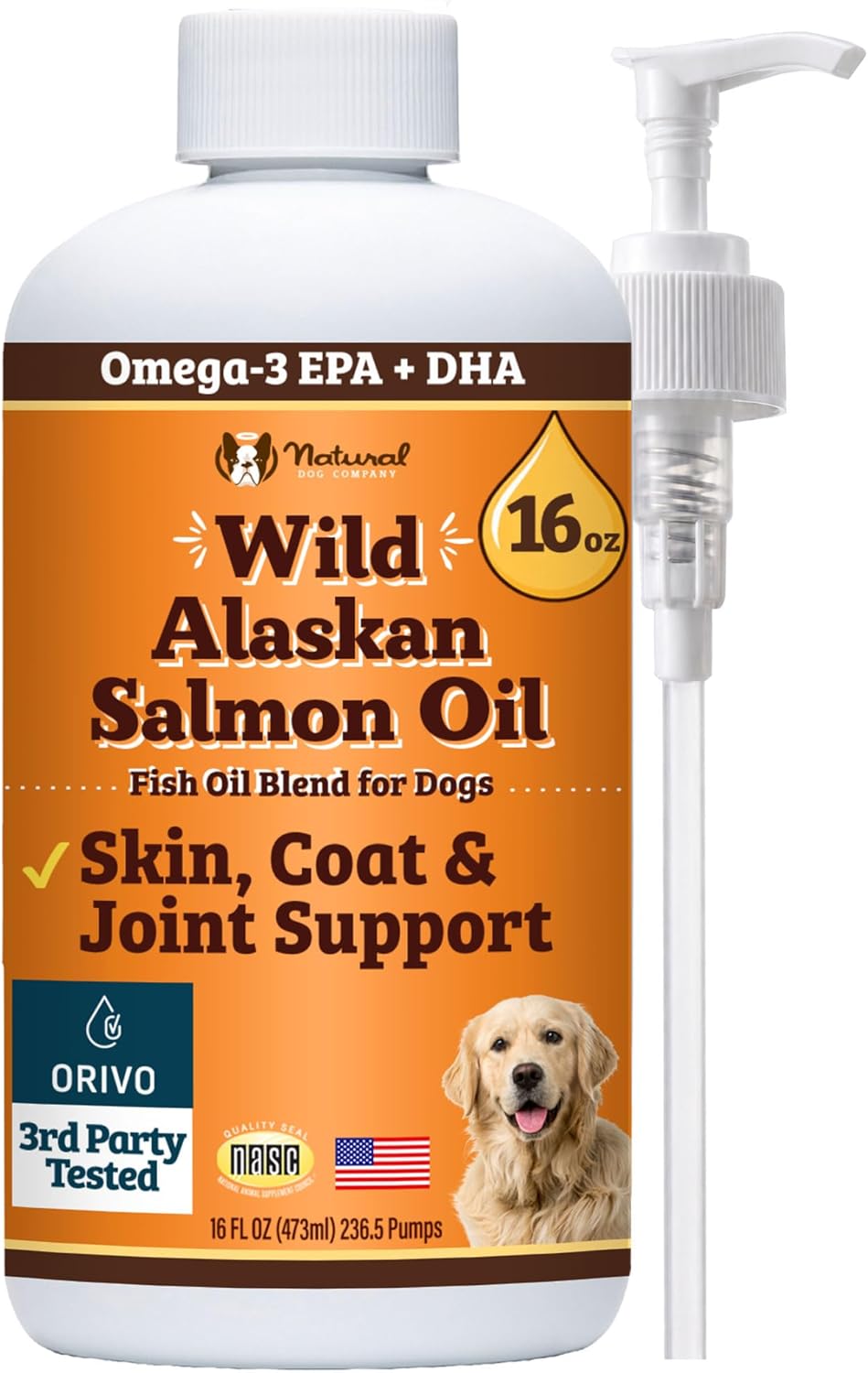 Natural Dog Company Wild Alaskan Salmon Oil for Dogs - Omega 3 Supplement with EPA & DHA, 473 ml - görsel 1