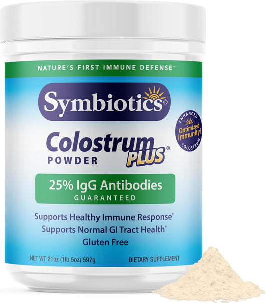 Symbiotics Colostrum Plus Powder – Immune & Muscle Recovery Support, 25% IgG Immunoglobulins, Unflavoured, Gluten Free, 600 g – Image 1