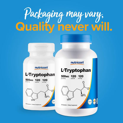 Nutricost L-Tryptophan 500mg, 240 Capsules (2 Bottles of 120)