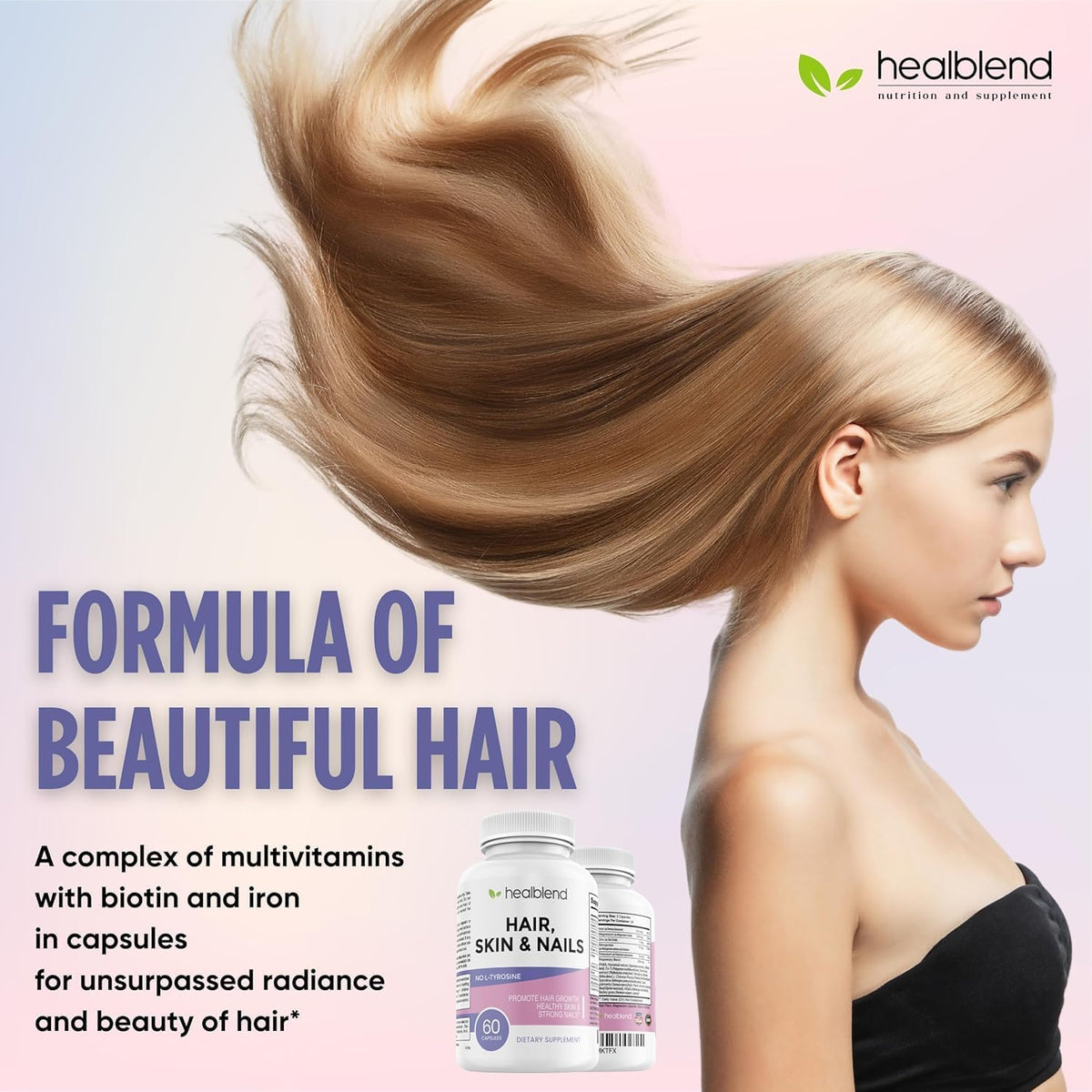 healblend Hair, Skin and Nails Vitamins for – Manganese: Plays a role in collagen formation and antioxidant – Image 3