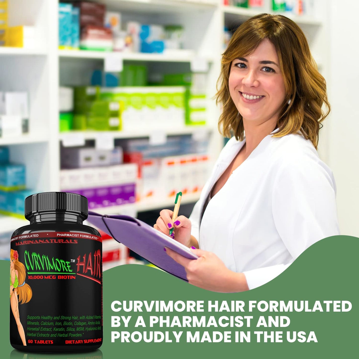 CURVIMORE Hair Growth Supplement - Biotin 10000mcg, Keratin, Collagen, Silica, Horsetail - 60 Tablets - görsel 6