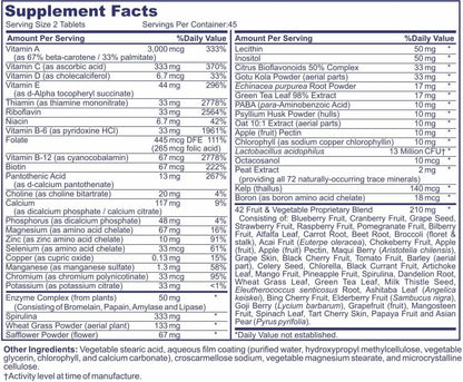 Life's Vitality Vegan Multivitamin – Non-GM with 42 Fruits & Vegetables and Vitamin D, 90 Tablets