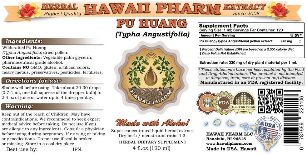 Pu Huang Tincture - Cattail (Typha Angustifolia) Pollen Liquid Extract, Herbal Supplement 118 mL - görsel 2