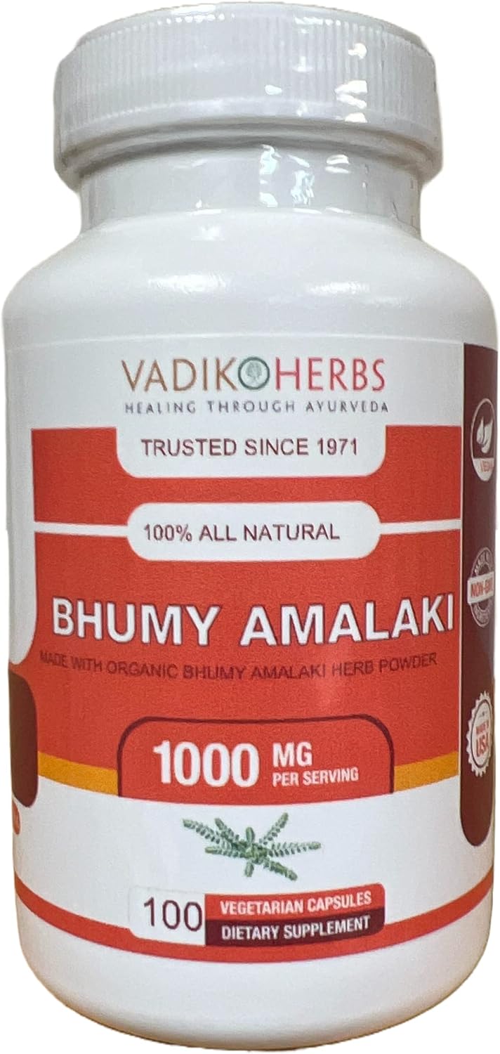 Vadik Herbs Certified Organic Bhumy Amalaki (Phyllanthus amarus) Powder 100 Veg Capsules - görsel 1