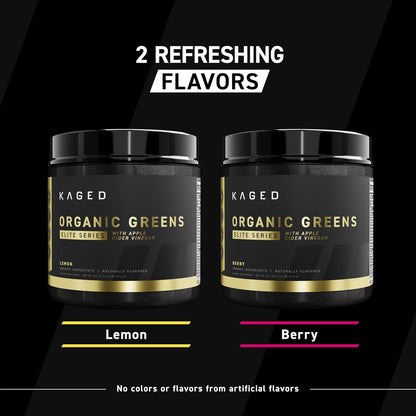 Kaged Organic Greens Elite - Superfood Greens Powder with Apple Cider Vinegar, Adaptogens, Prebiotics & Vitamins, Berry Flavour, 30 Servings