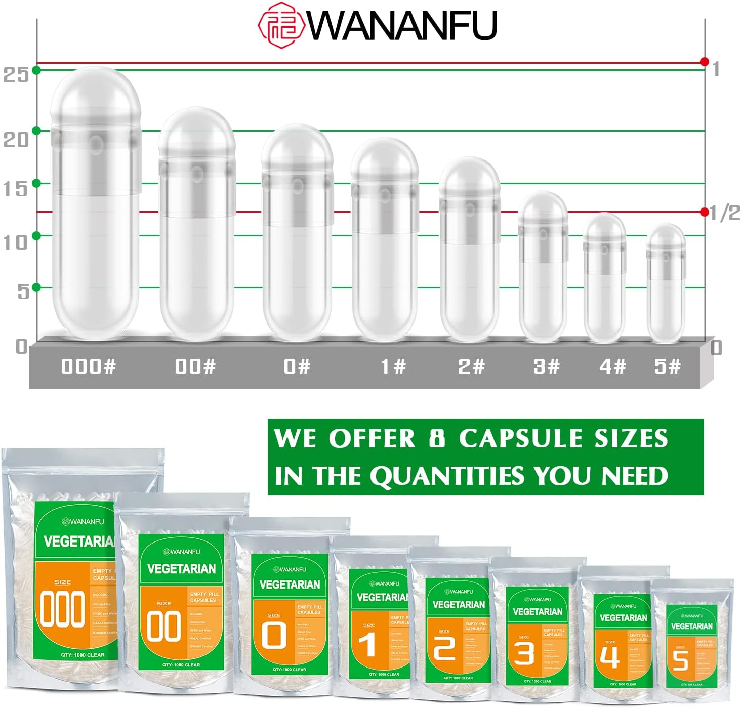 wananfu Size 0 Empty Vegetarian Capsules (100 Count) with Micro Lab Spoon - görsel 6