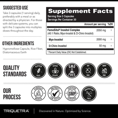 Femositol® Myo-Inositol & D-Chiro Inositol Complex – Clinically Validated 40:1 Ratio (Vitamin B8) | Hormonal Balance & Healthy Ovarian Function Support (90 Capsules – 30 Servings)