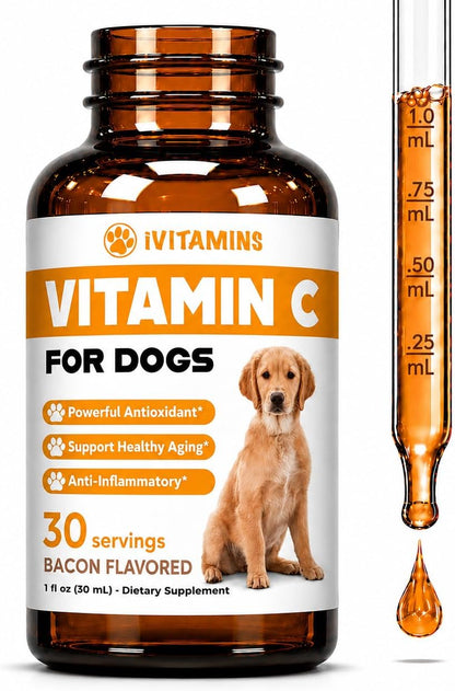 Vitamin C for Dogs - Supports Immune Health - Liquid - Dog Immune Booster - 1 oz Bacon Flavour