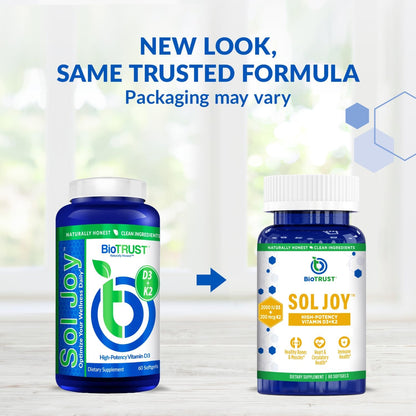 BioTrust Sol Joy, High-Potency Vitamin D3 K2 – High Potency (50 mcg)
