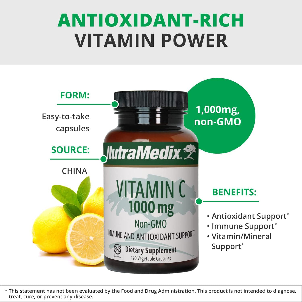 NutraMedix Vitamin C 1000mg – Antioxidant Supplement for Immune & Heart Health (120 Vegetarian Capsules) – Image 4
