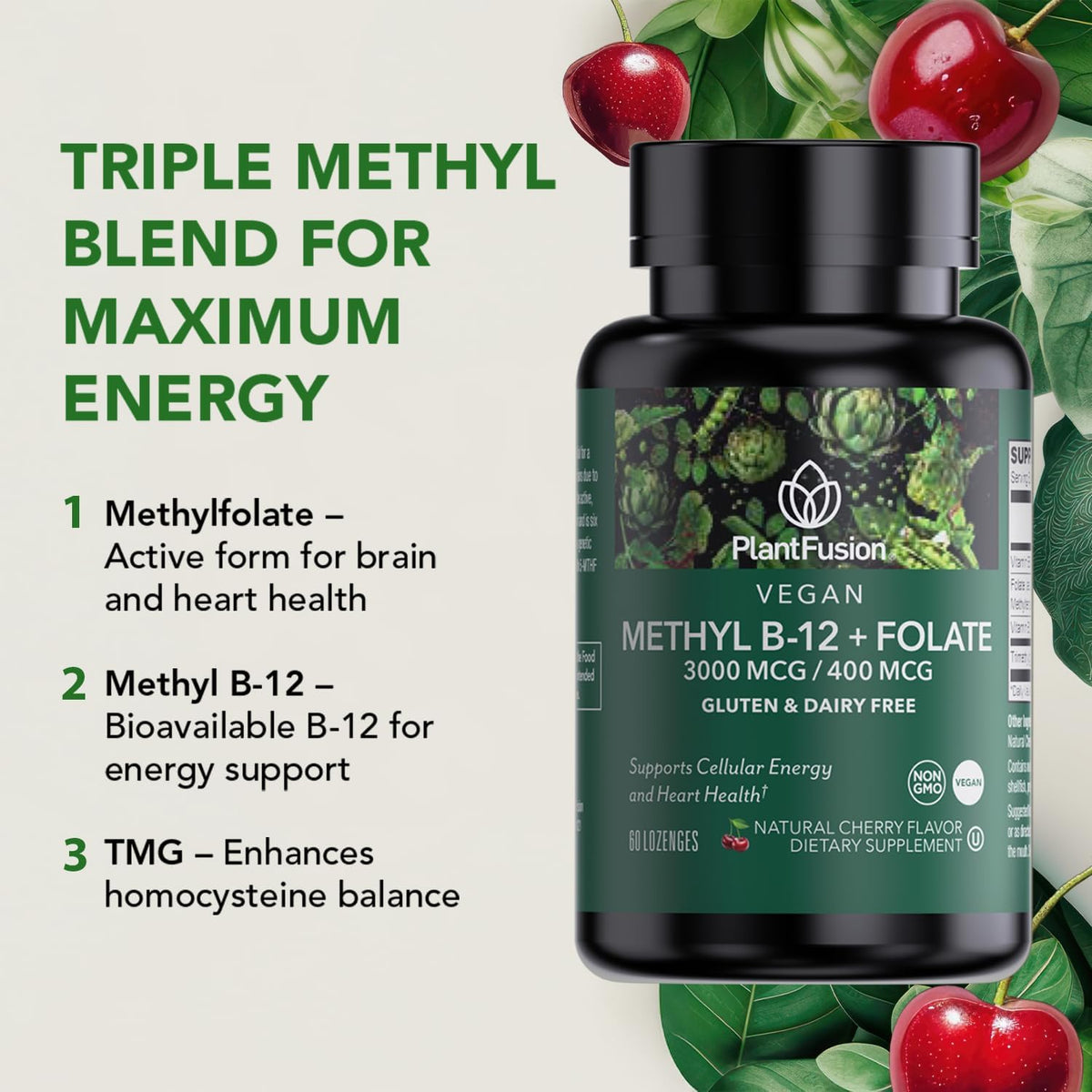 PlantFusion Vegan B12 Methyl 3000 mcg + – Methylation Support: The use of pre-methylated forms (methylcobalamin – Image 5