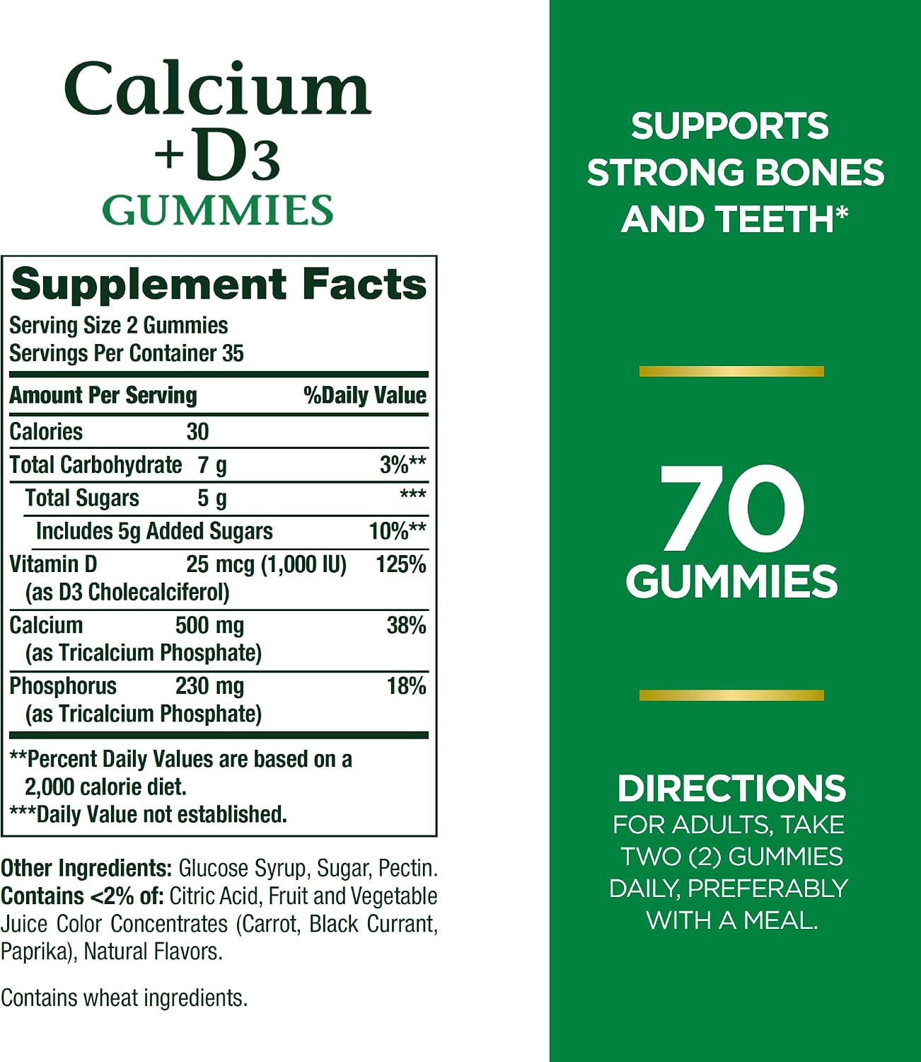 Nature's Bounty Calcium & Vitamin D Gummies, 500mg Calcium & 1000 IU Vitamin D3, Fruit Flavour, 70 Count - görsel 2
