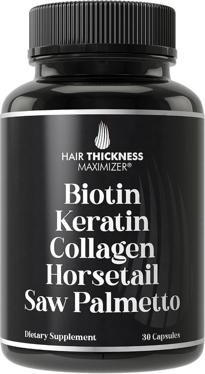 Hair Thickness Maximiser 5-in-1 Hair Growth Supplement – Biotin 5000mcg with Keratin, Collagen, Horsetail & Saw Palmetto