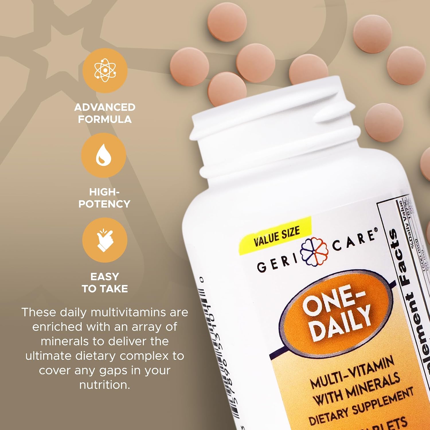 GeriCare One-Daily Multivitamin with Minerals – High-Potency Dietary Supplement for Men and Women, 200 Tablets - görsel 3