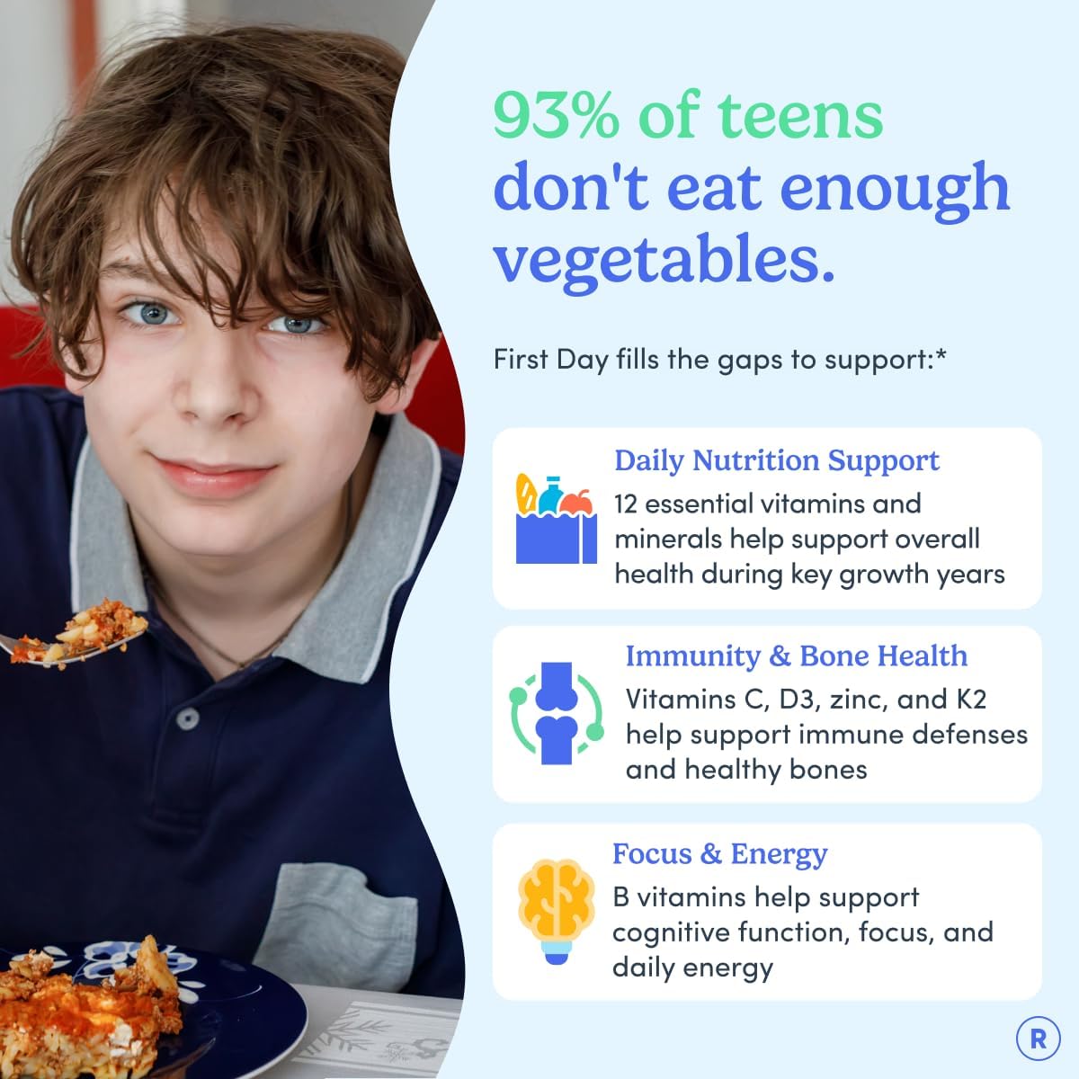 FIRST DAY Vitamins for Teens - Teen Multi Vitamins for Girls and Boys 12-17, Organic Fruit & Vegetable Blend - 12 Key – Image 2