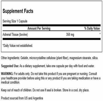 Swanson Adrenal Glandular 350mg, 60 Capsules