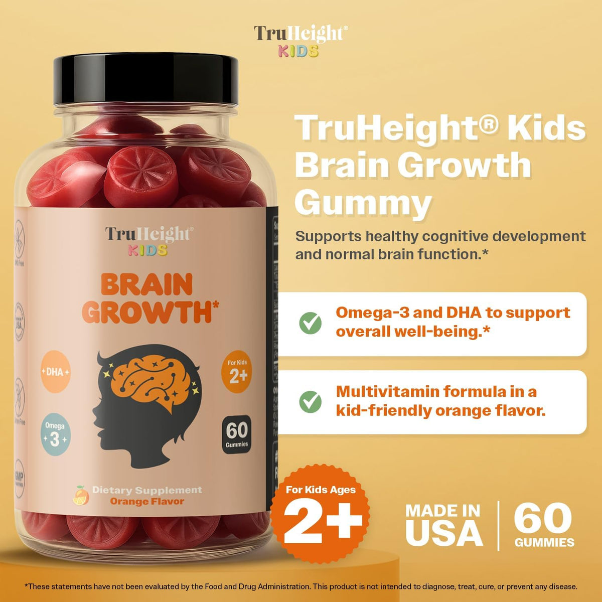 TruHeight Kids Brain Growth Gummies - Orange – Omega-3 Fatty Acids: Beyond DHA, these gummies deliver extra – Image 2