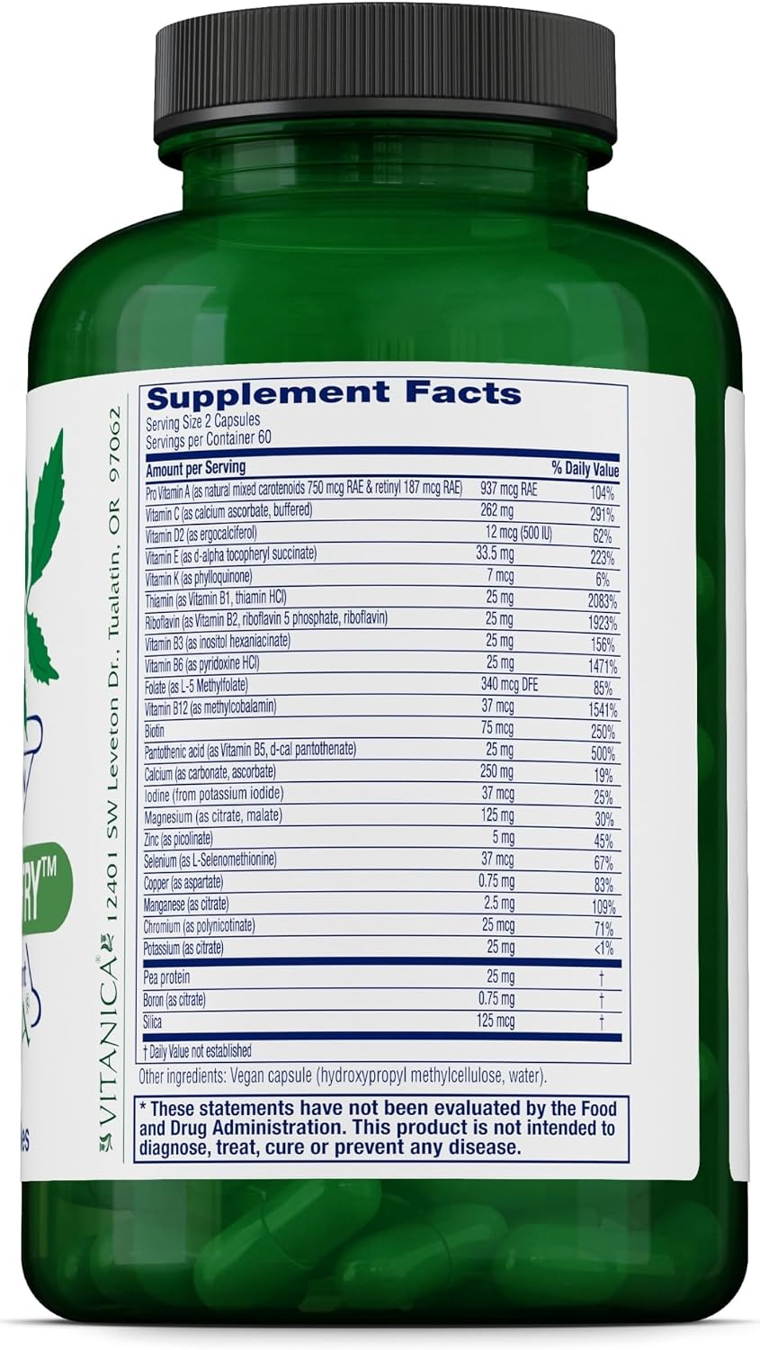 Vitanica Vegan Symmetry – Non-GM Vegan Multivitamin for Women, Iron Free, 120 Capsules - görsel 2