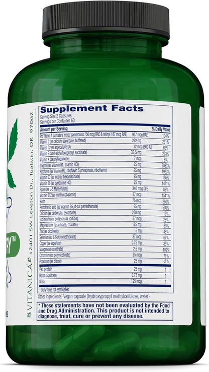 Vitanica Vegan Symmetry – Non-GM Vegan Multivitamin for Women, Iron Free, 120 Capsules
