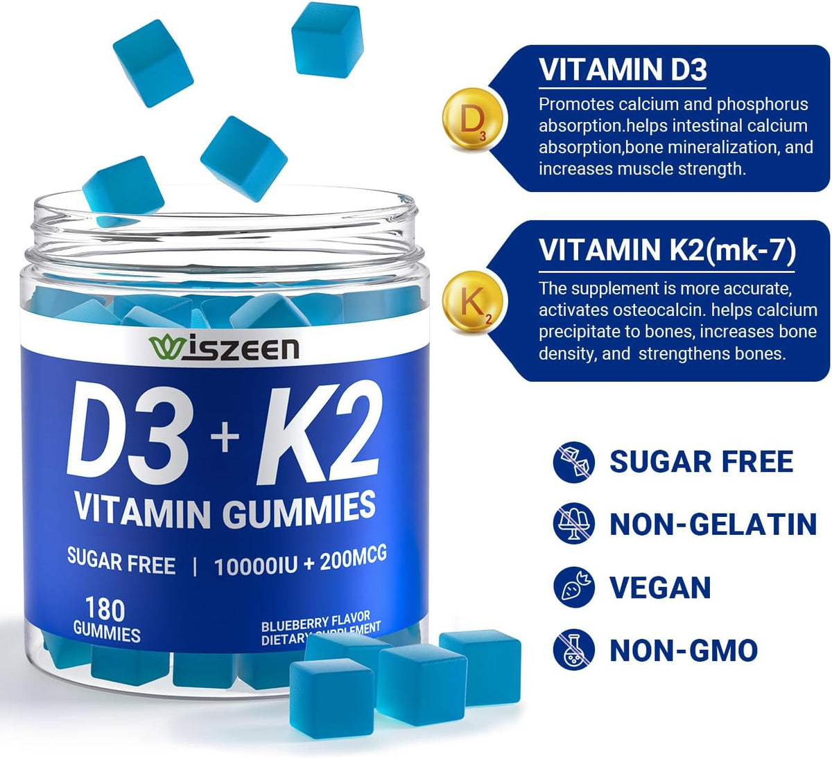 Sugar-free Vitamin D3 K2 Gummies, 10000 IU – Strong Bones and Teeth: The combination of D3, K2, and calcium helps – Image 5