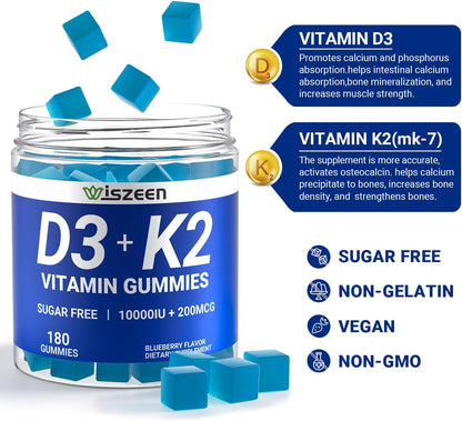 Sugar-free Vitamin D3 K2 Gummies, 10000 IU – Strong Bones and Teeth: The combination of D3, K2, and calcium helps – Image 5