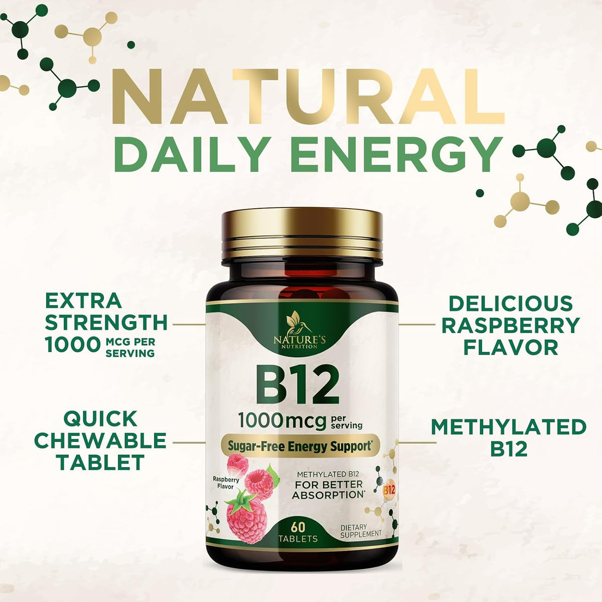 Vitamin B12 1000 mcg Methylcobalamin – 60 Servings: One bottle provides a two-month supply at one tablet per day. – Image 6