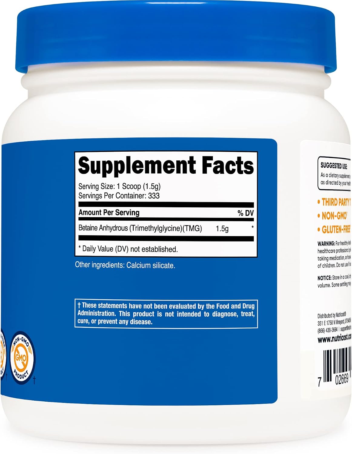 Nutricost Betaine Anhydrous (TMG) Powder - 500g (2-Pack) - görsel 4