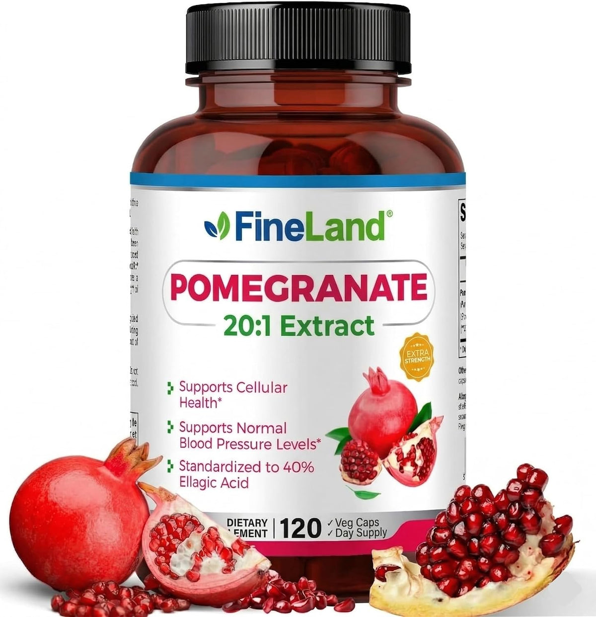 FineLand Pomegranate Extract 20:1 - 40% Ellagic Acid - Antioxidant Support - 120 Vegan Capsules – Image 1