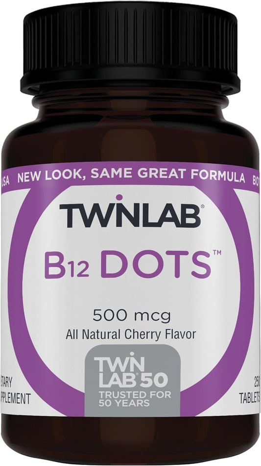 Twinlab B-12 Dots - Vitamin B12 500 mcg, 250 – Energy Support: B12 helps your body convert food into usable – Image 1
