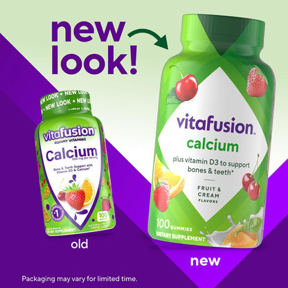 vitafusion Chewable Calcium Gummy Vitamins for Bone and Teeth Support, Fruit and Cream Flavour, 100 Count